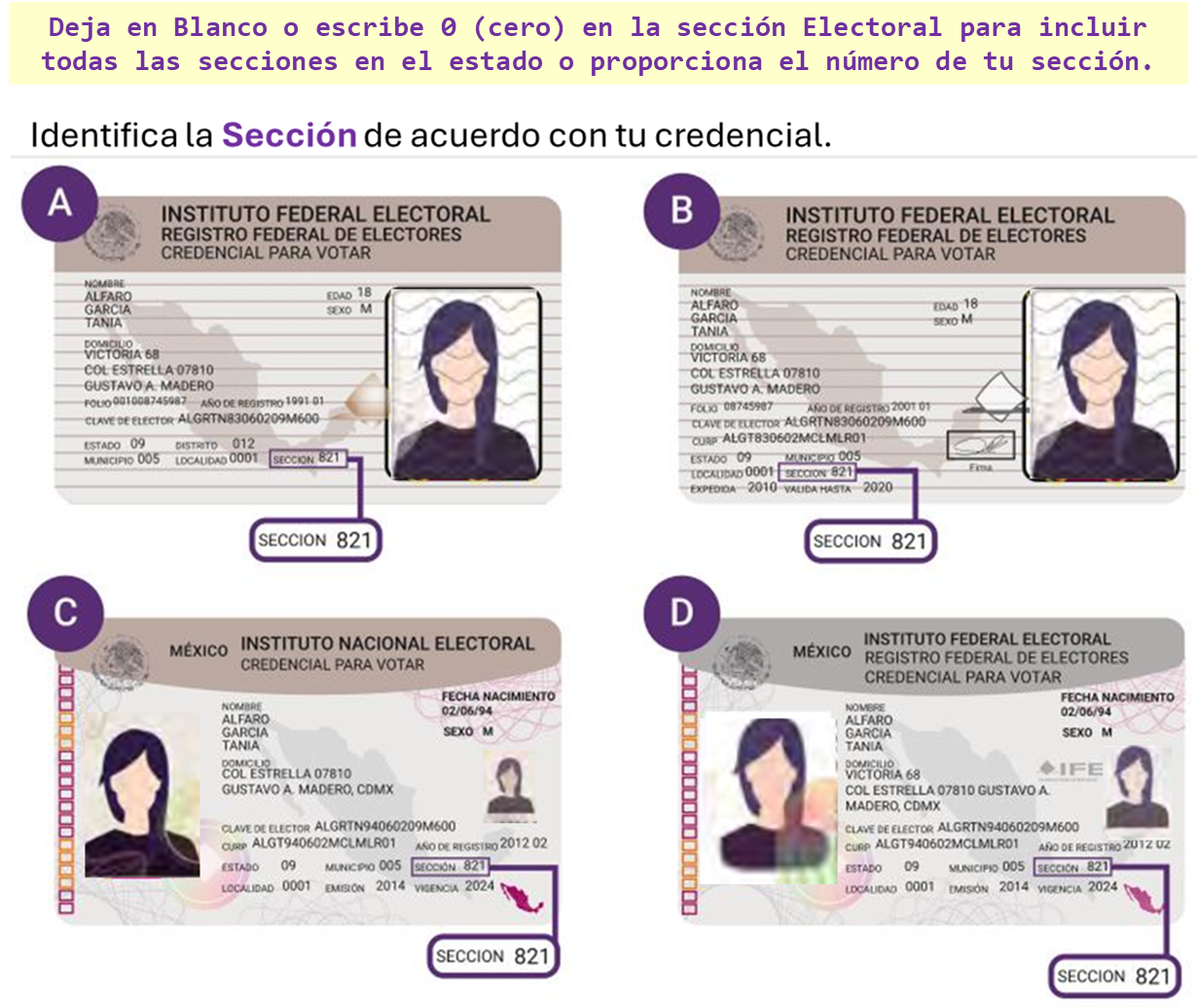 localizar secciones en la credencial de Elector